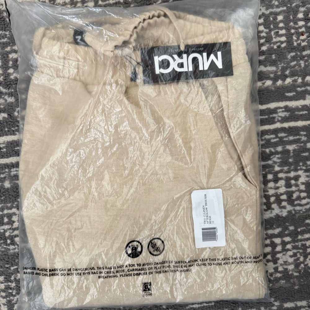 NEW Women's MURCI Linen Trousers Size L Beige Wide Leg - Picture 3 of 7